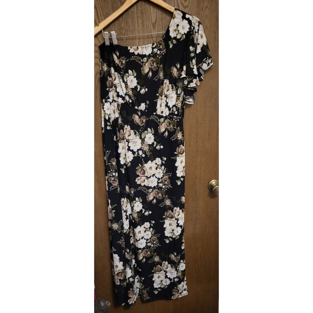 White Birch Womens Black Floral One-Shoulder Maxi Dress With Slit Size XL